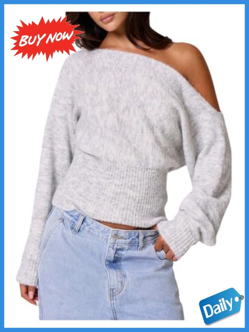 Off Shoulder Rib Knit Sweater Long Sleeve Cinched Waist Pullover